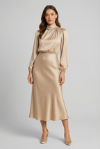 Satin Midi Dress High Waist Occasion