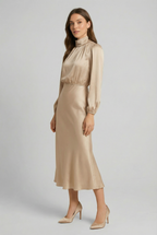 Satin Midi Dress High Waist Occasion