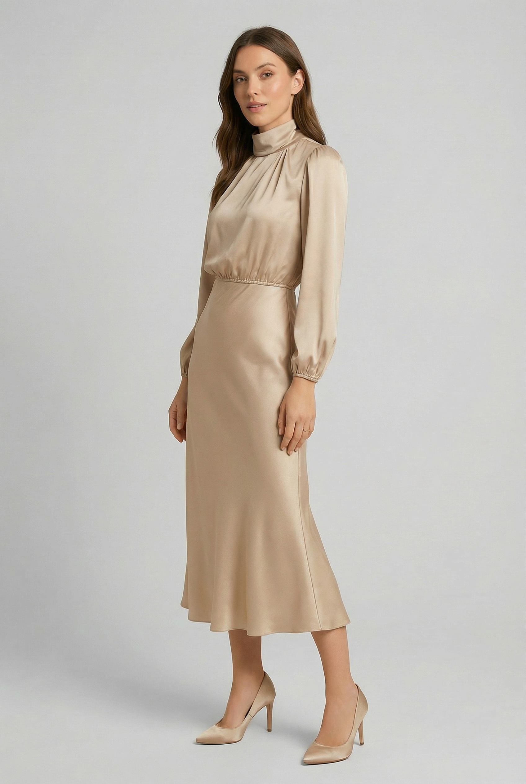 Satin Midi Dress High Waist Occasion