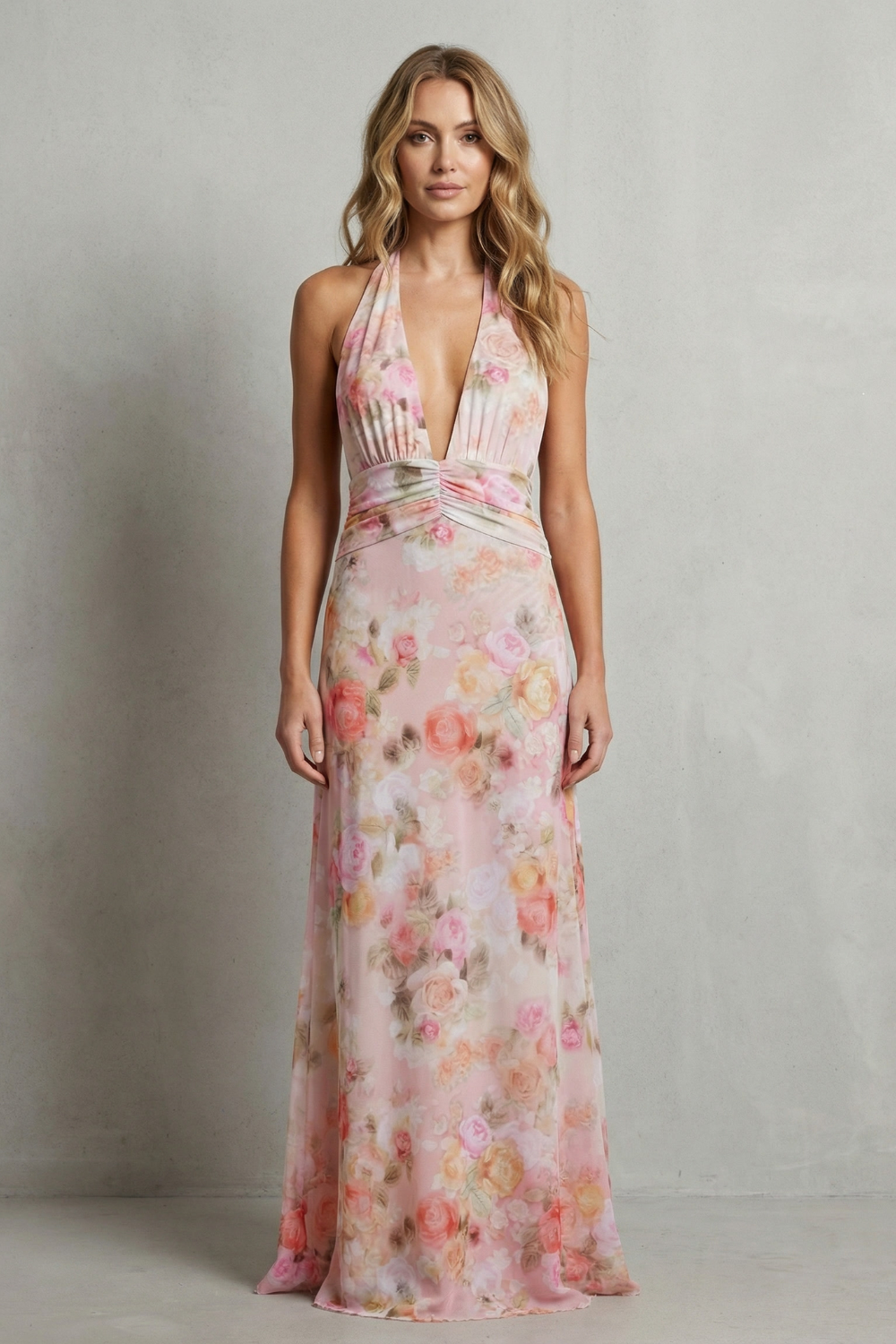 Ariadelle – Deep V floral elegance – Maxi dress