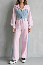 Wide-Leg Denim Two-Piece Hoodie & Sweatpant Set