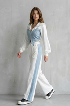 Wide-Leg Denim Two-Piece Hoodie & Sweatpant Set