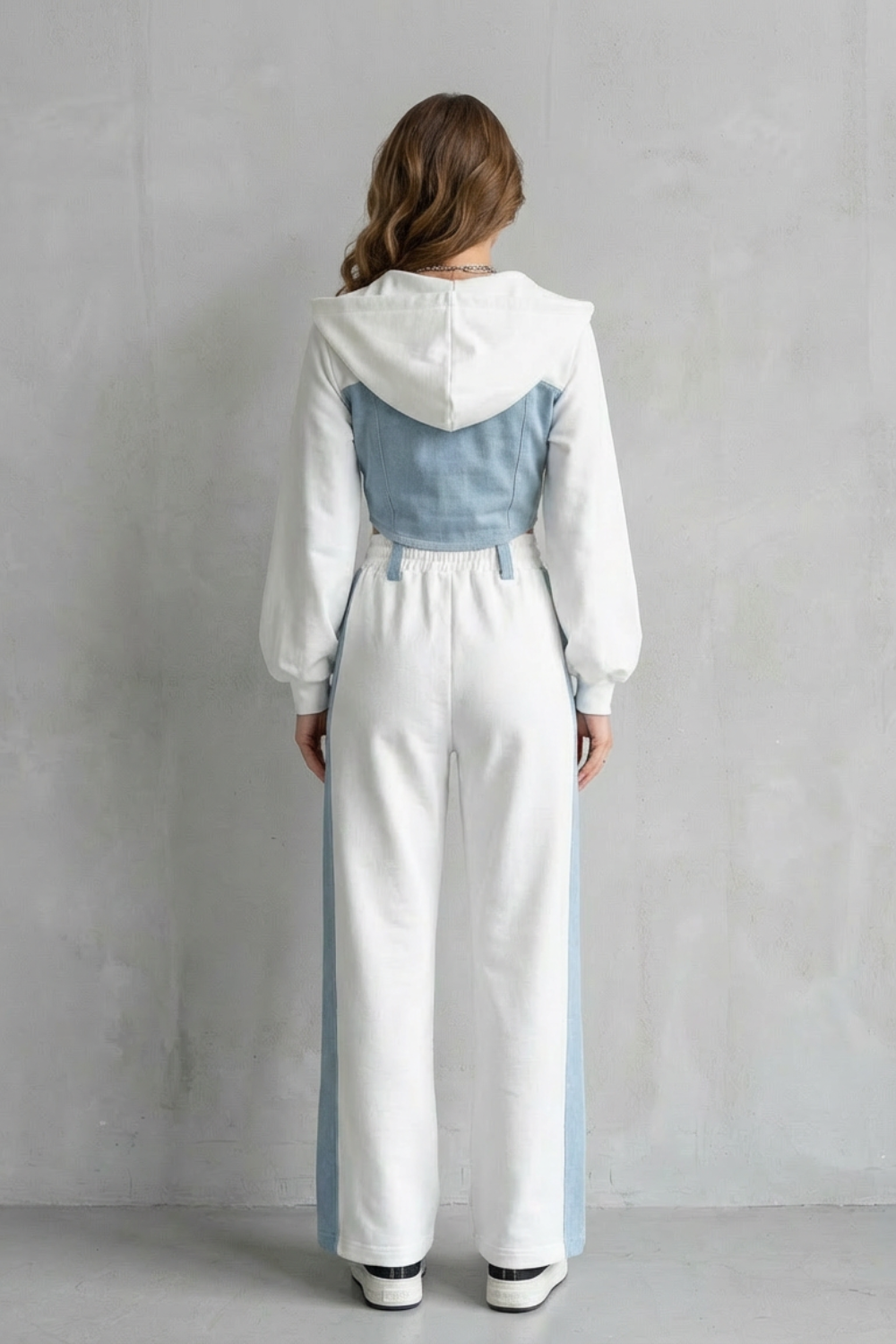 Wide-Leg Denim Two-Piece Hoodie & Sweatpant Set
