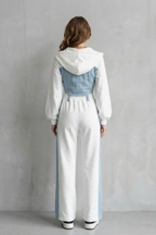 Wide-Leg Denim Two-Piece Hoodie & Sweatpant Set