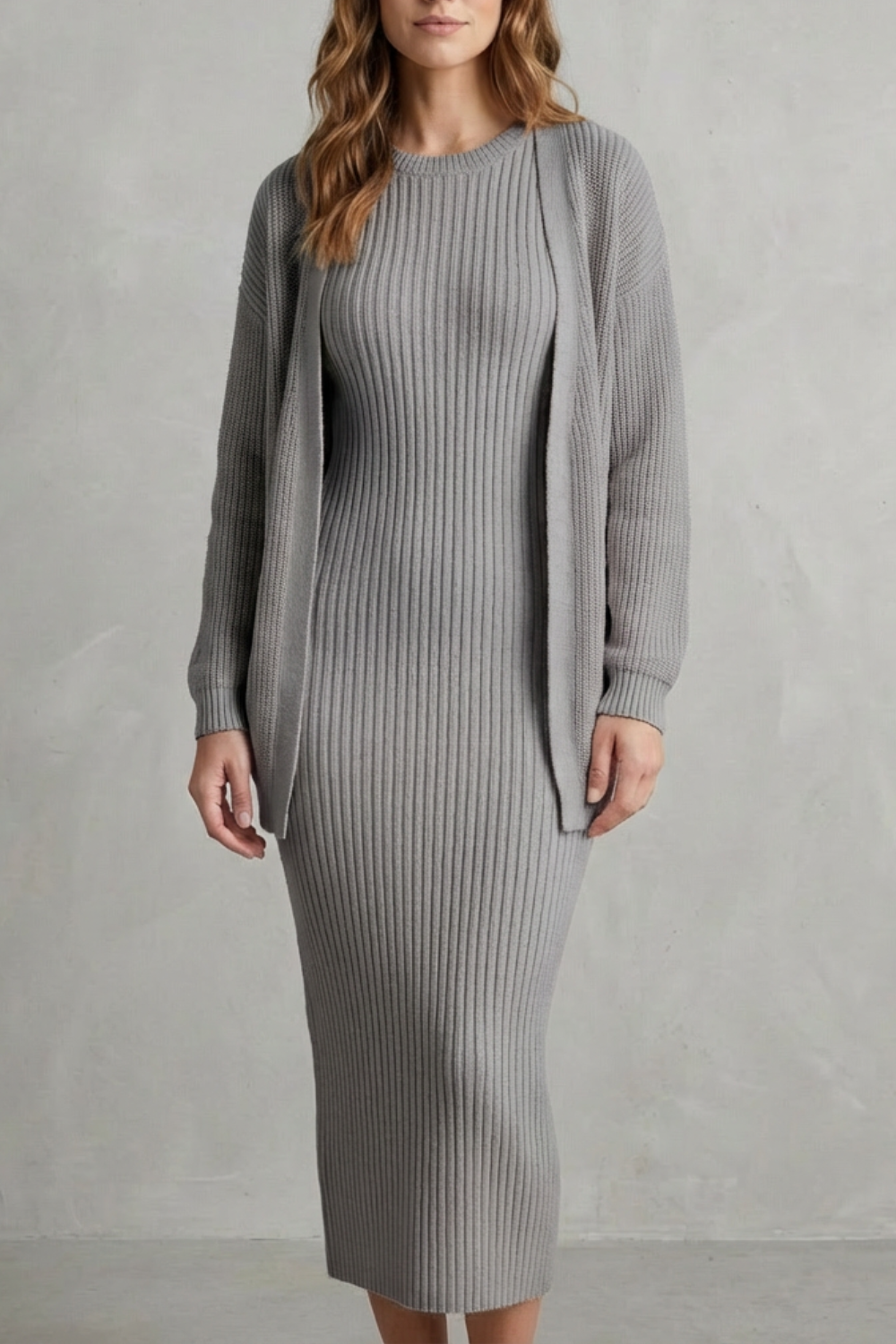 Knit Midi 2-Piece Slim-Fit Cardigan Ensemble