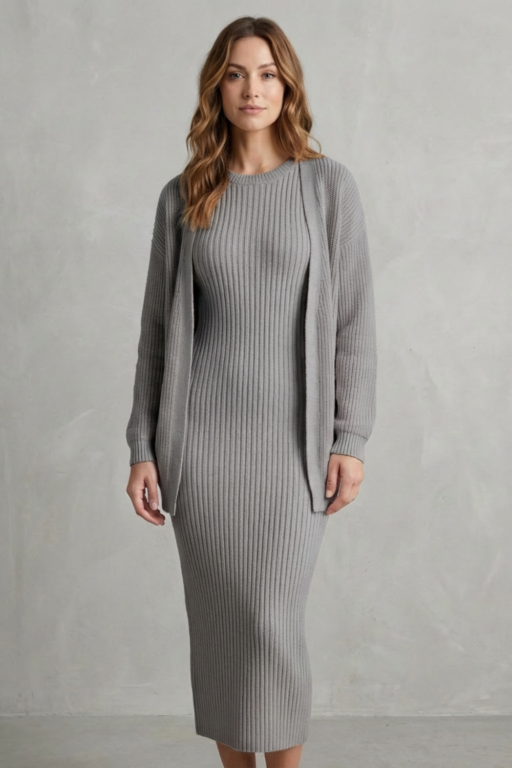 Knit Midi 2-Piece Slim-Fit Cardigan Ensemble