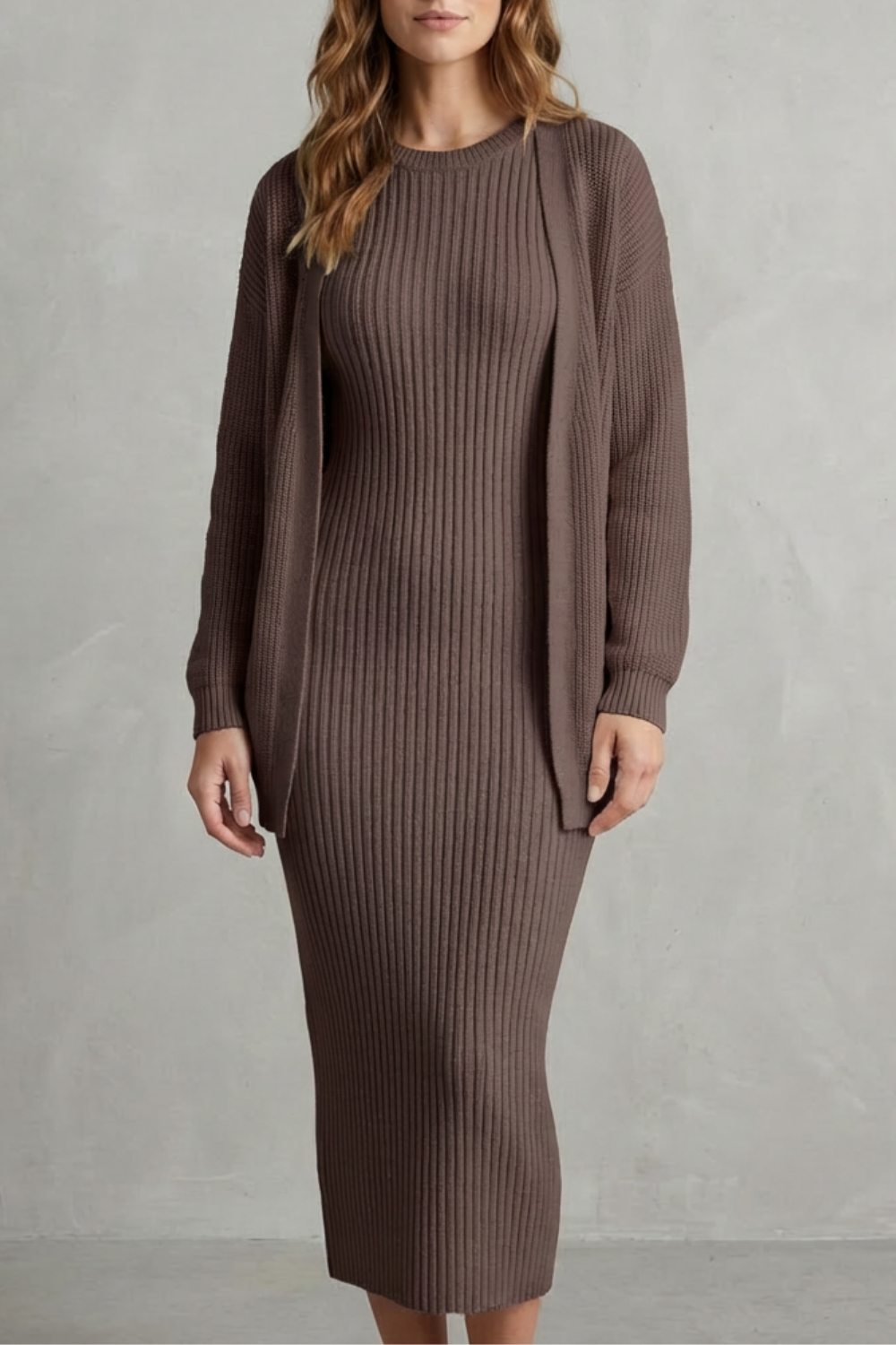Knit Midi 2-Piece Slim-Fit Cardigan Ensemble
