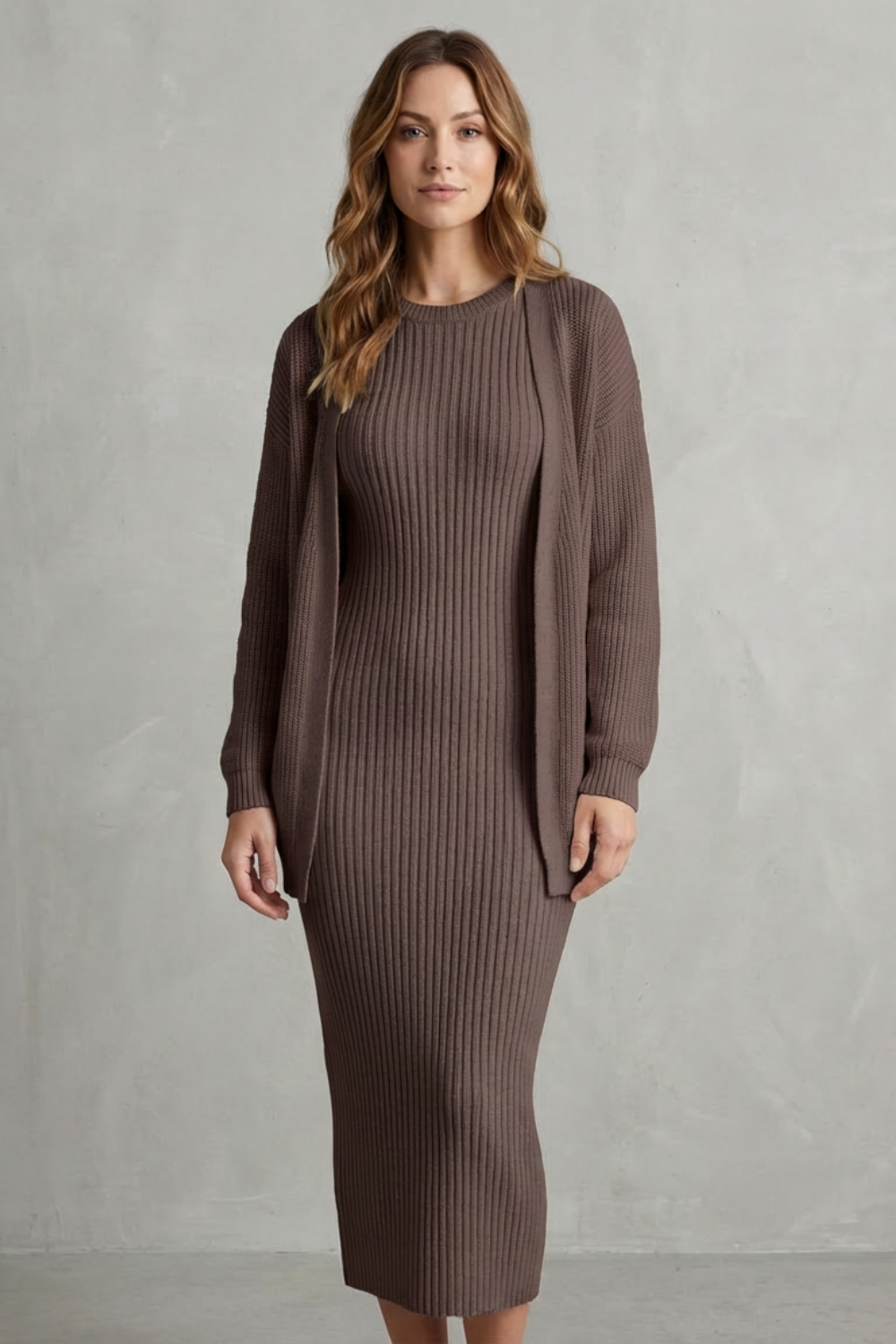 Knit Midi 2-Piece Slim-Fit Cardigan Ensemble