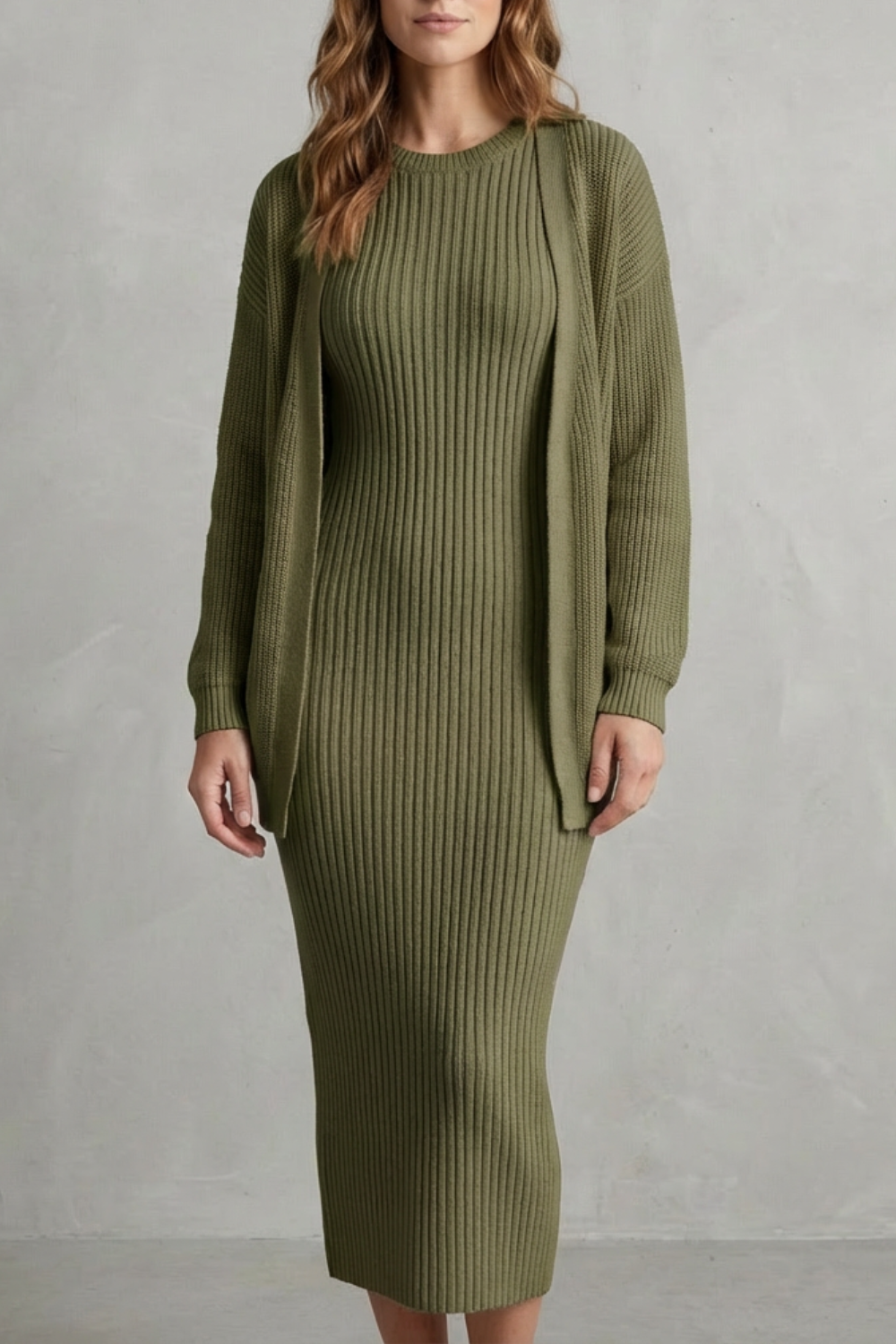 Knit Midi 2-Piece Slim-Fit Cardigan Ensemble