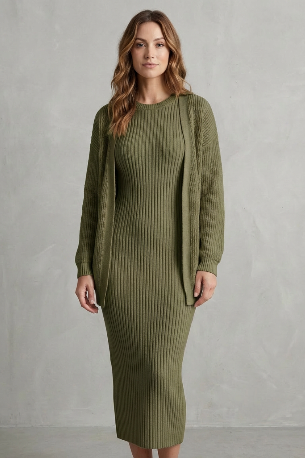 Knit Midi 2-Piece Slim-Fit Cardigan Ensemble