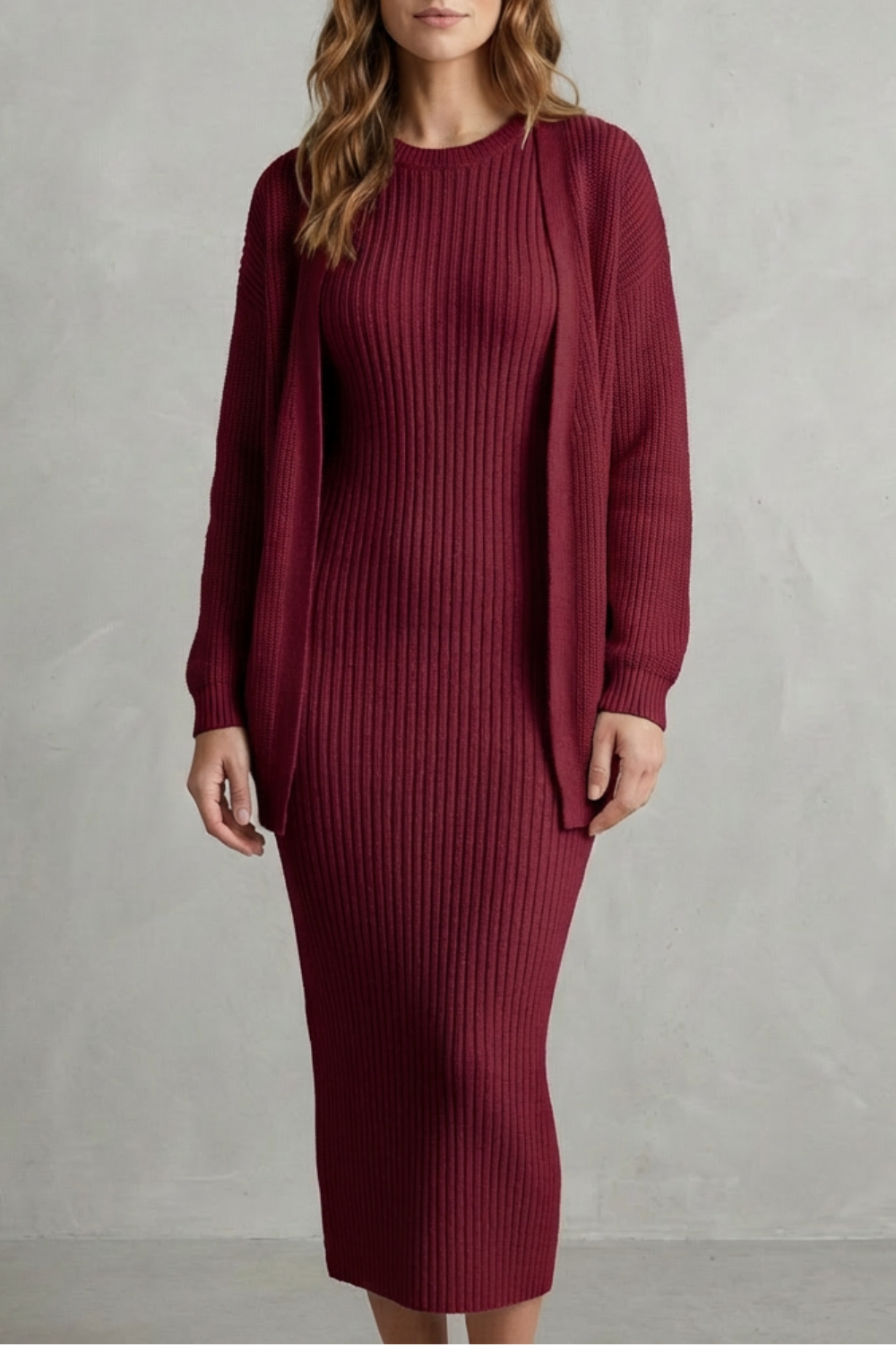 Knit Midi 2-Piece Slim-Fit Cardigan Ensemble