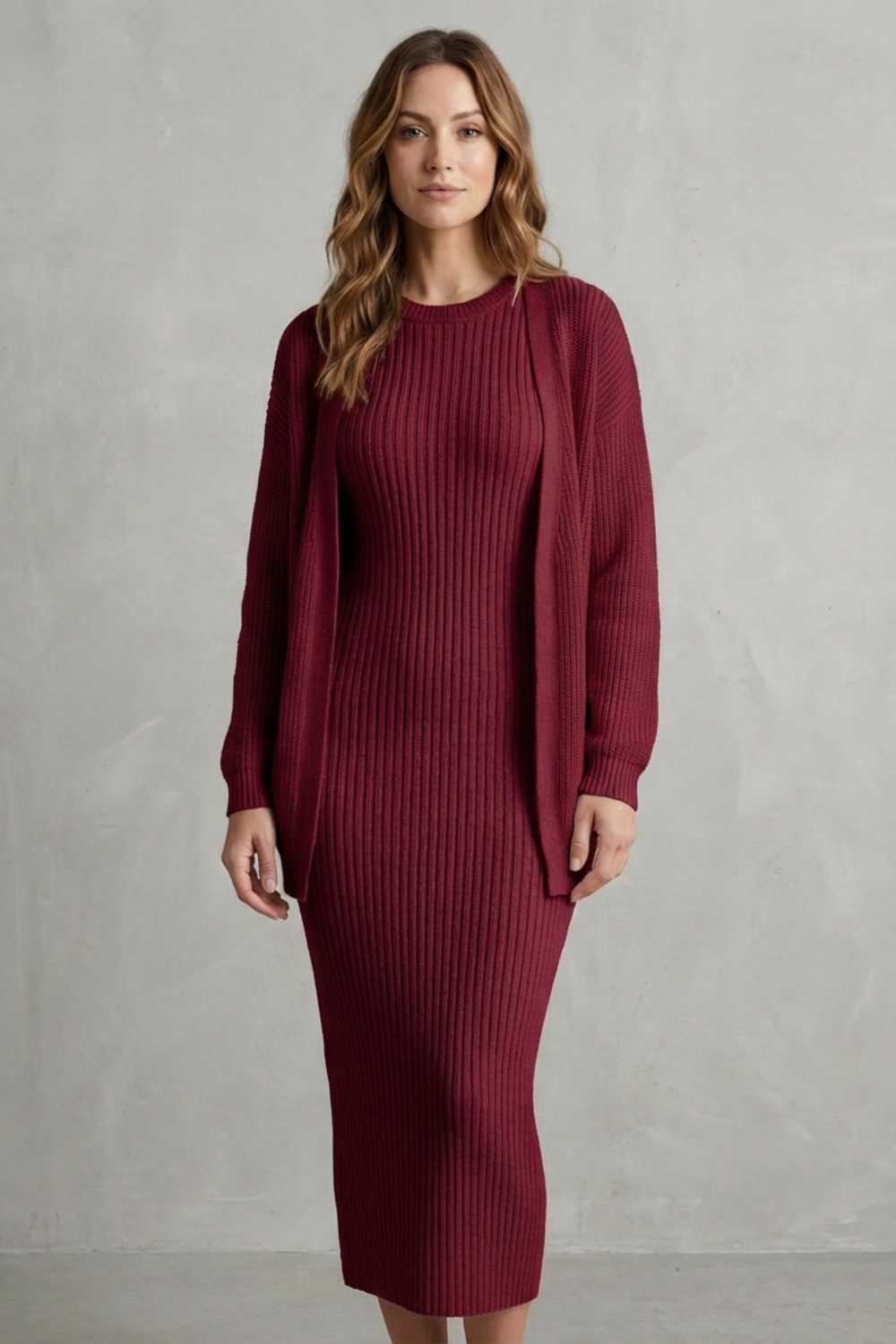 Knit Midi 2-Piece Slim-Fit Cardigan Ensemble