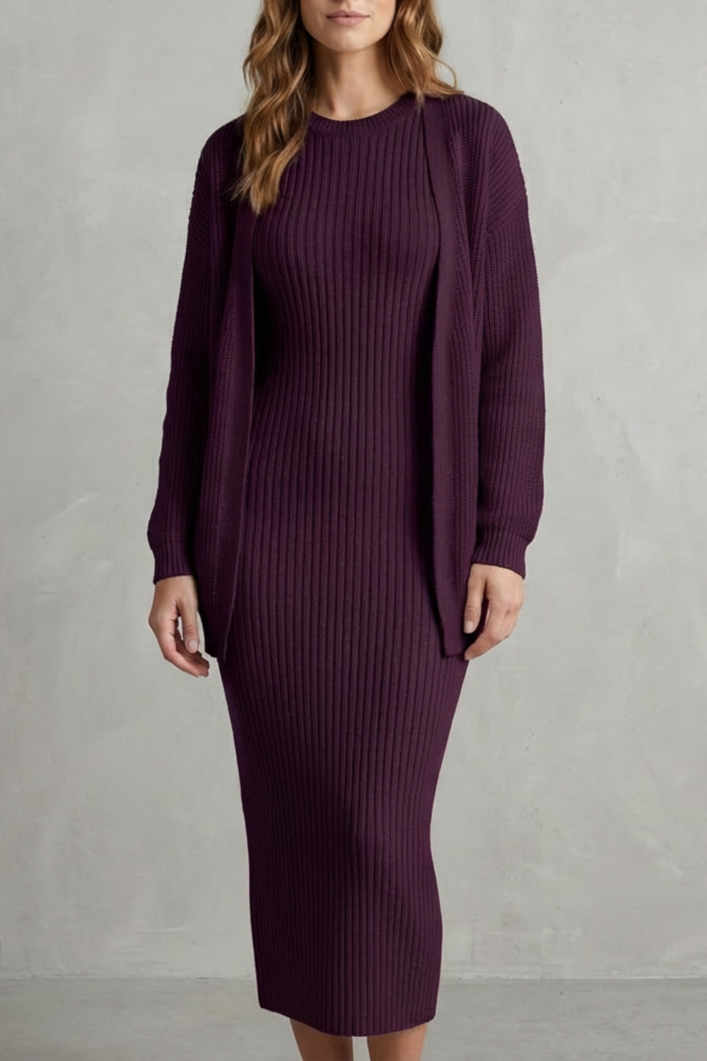 Knit Midi 2-Piece Slim-Fit Cardigan Ensemble