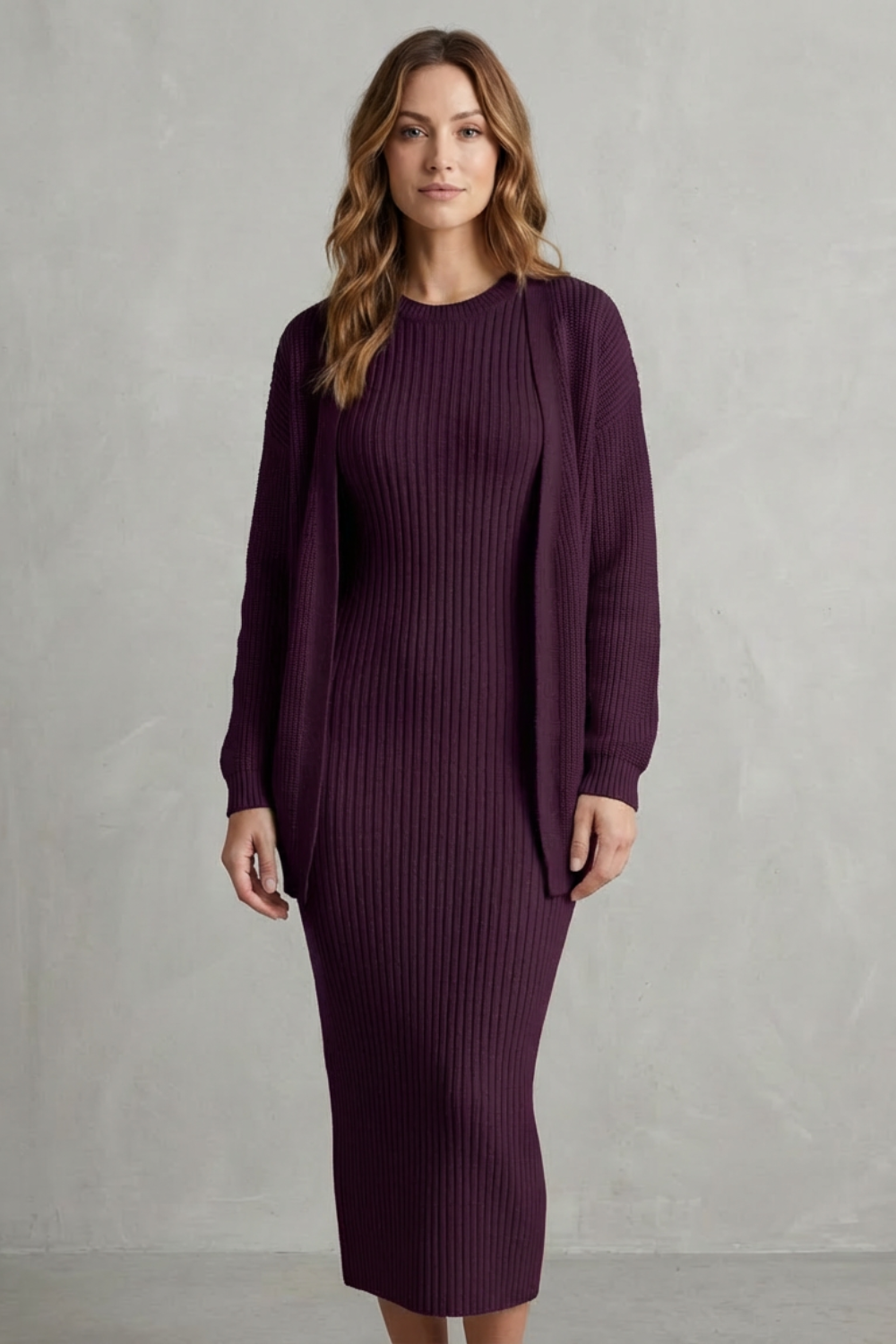 Knit Midi 2-Piece Slim-Fit Cardigan Ensemble