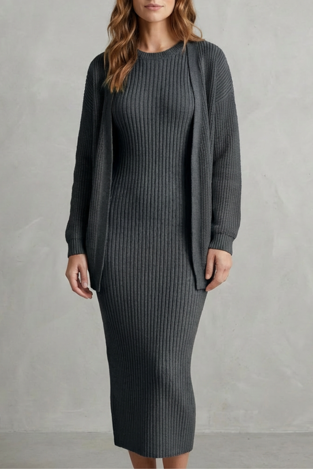 Knit Midi 2-Piece Slim-Fit Cardigan Ensemble