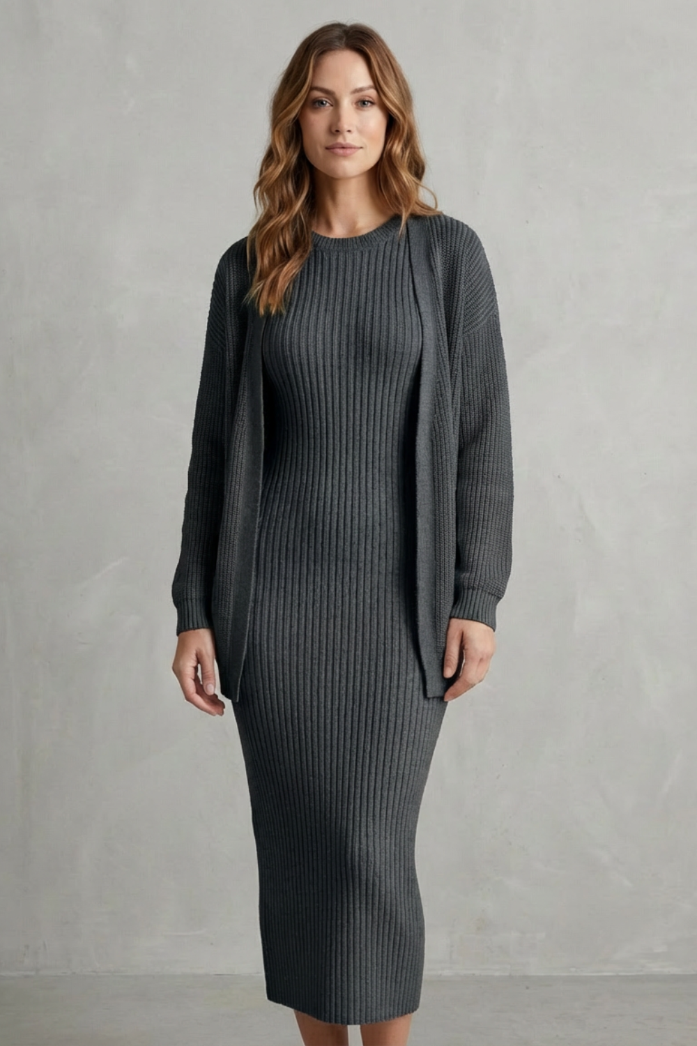 Knit Midi 2-Piece Slim-Fit Cardigan Ensemble