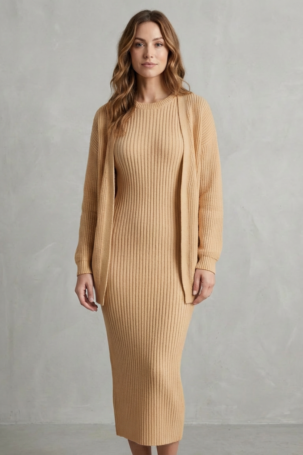 Knit Midi 2-Piece Slim-Fit Cardigan Ensemble