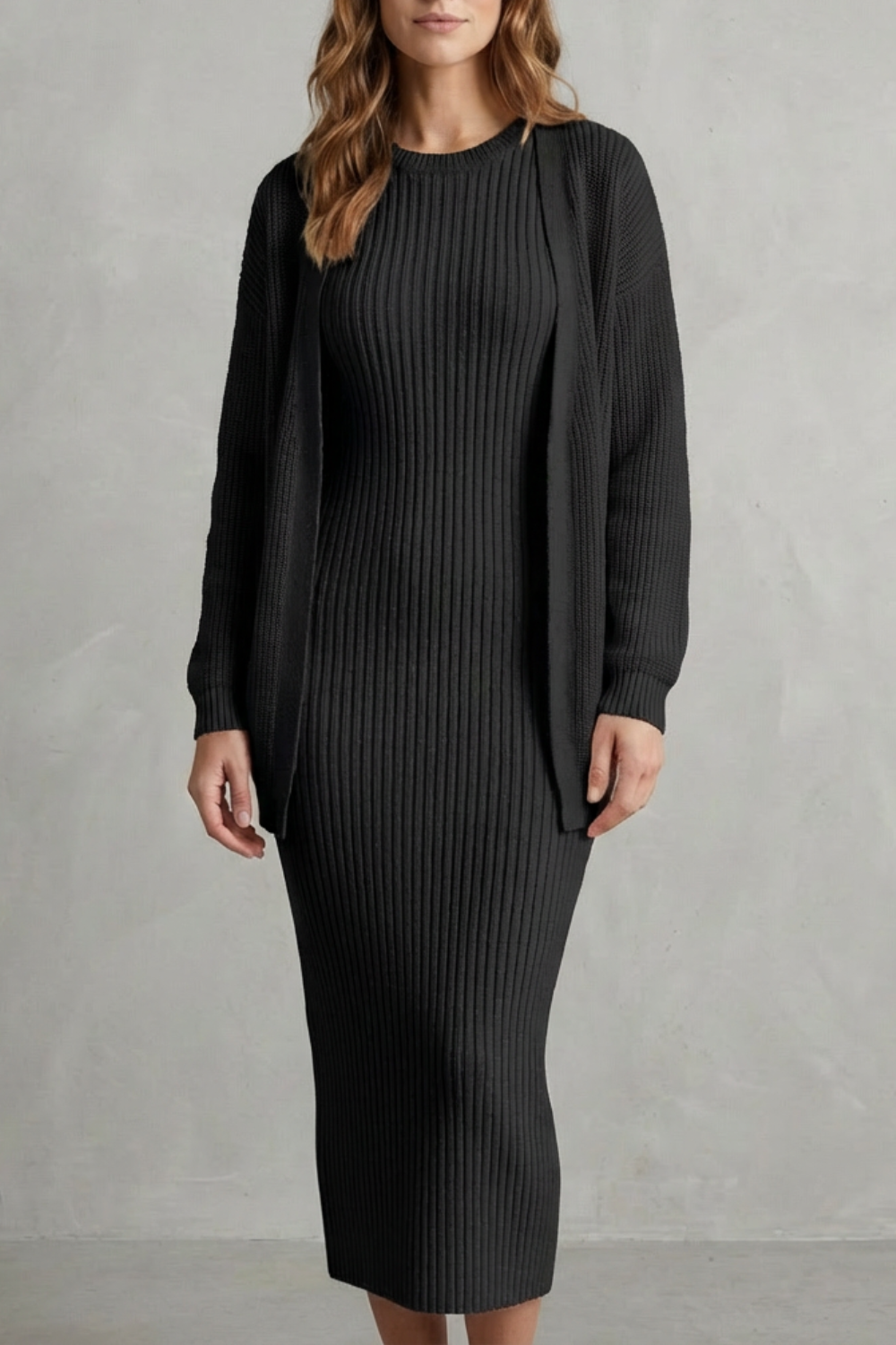 Knit Midi 2-Piece Slim-Fit Cardigan Ensemble