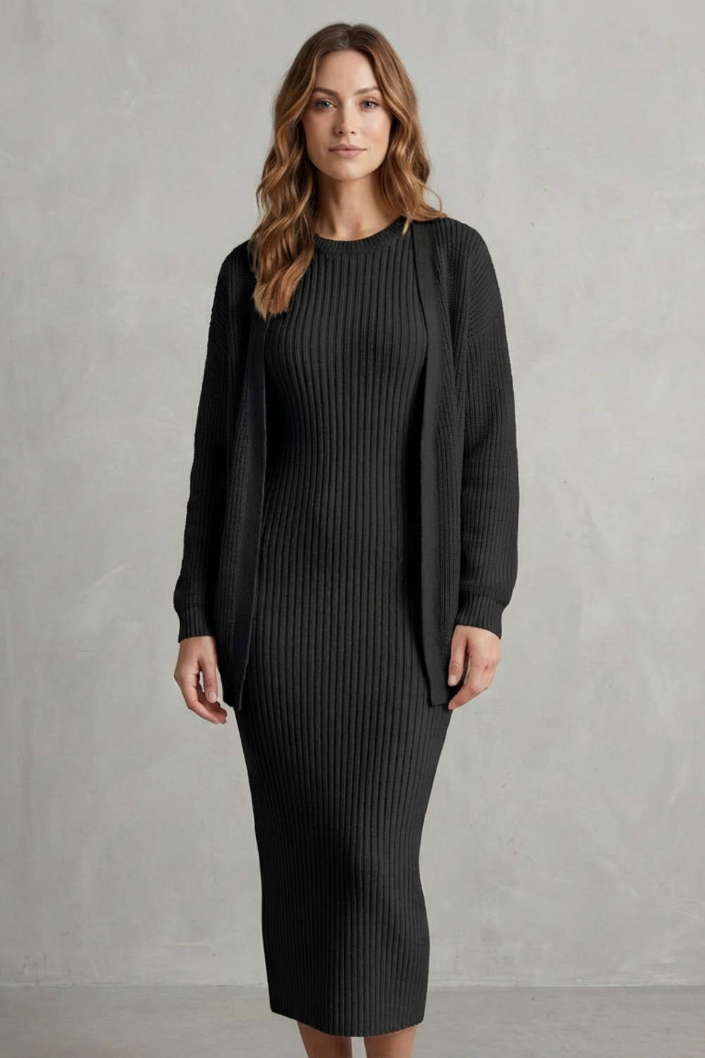 Knit Midi 2-Piece Slim-Fit Cardigan Ensemble