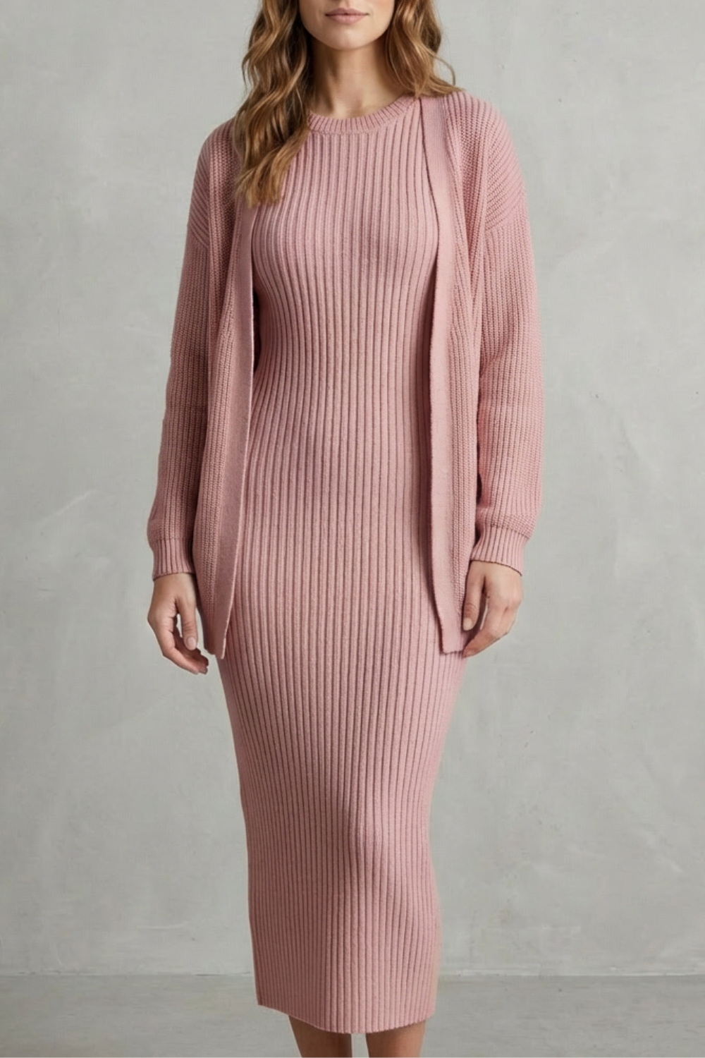 Knit Midi 2-Piece Slim-Fit Cardigan Ensemble