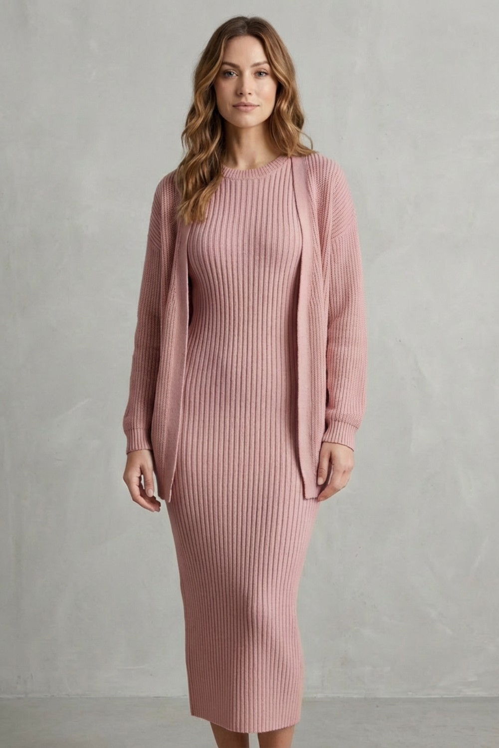 Knit Midi 2-Piece Slim-Fit Cardigan Ensemble