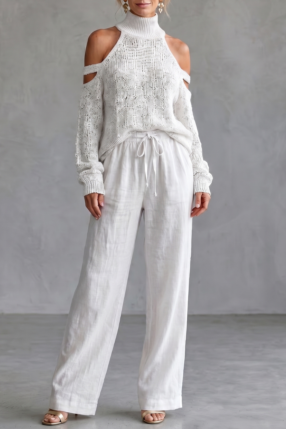 Aurellia – Cozy open-shoulder design – Knit trouser set