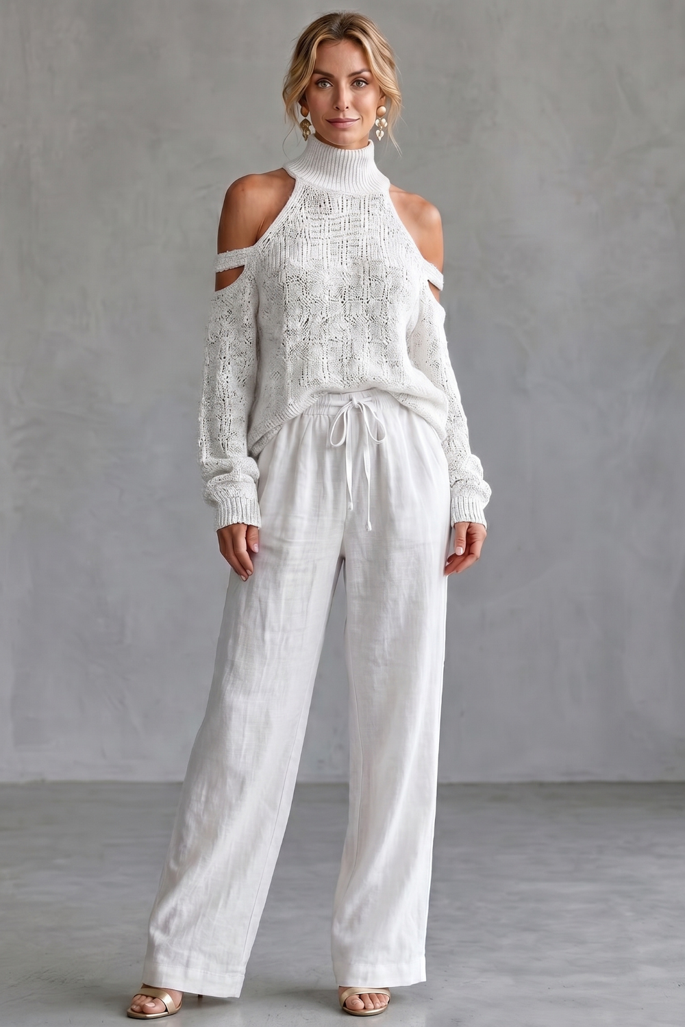 Aurellia – Cozy open-shoulder design – Knit trouser set