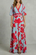 V Neck Pockets V-Neck Maxi Dress