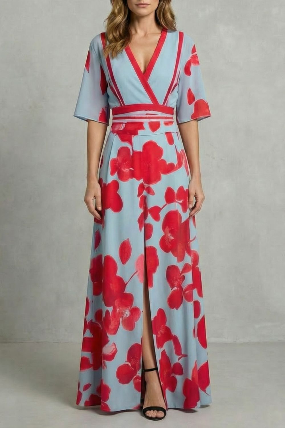 V Neck Pockets V-Neck Maxi Dress