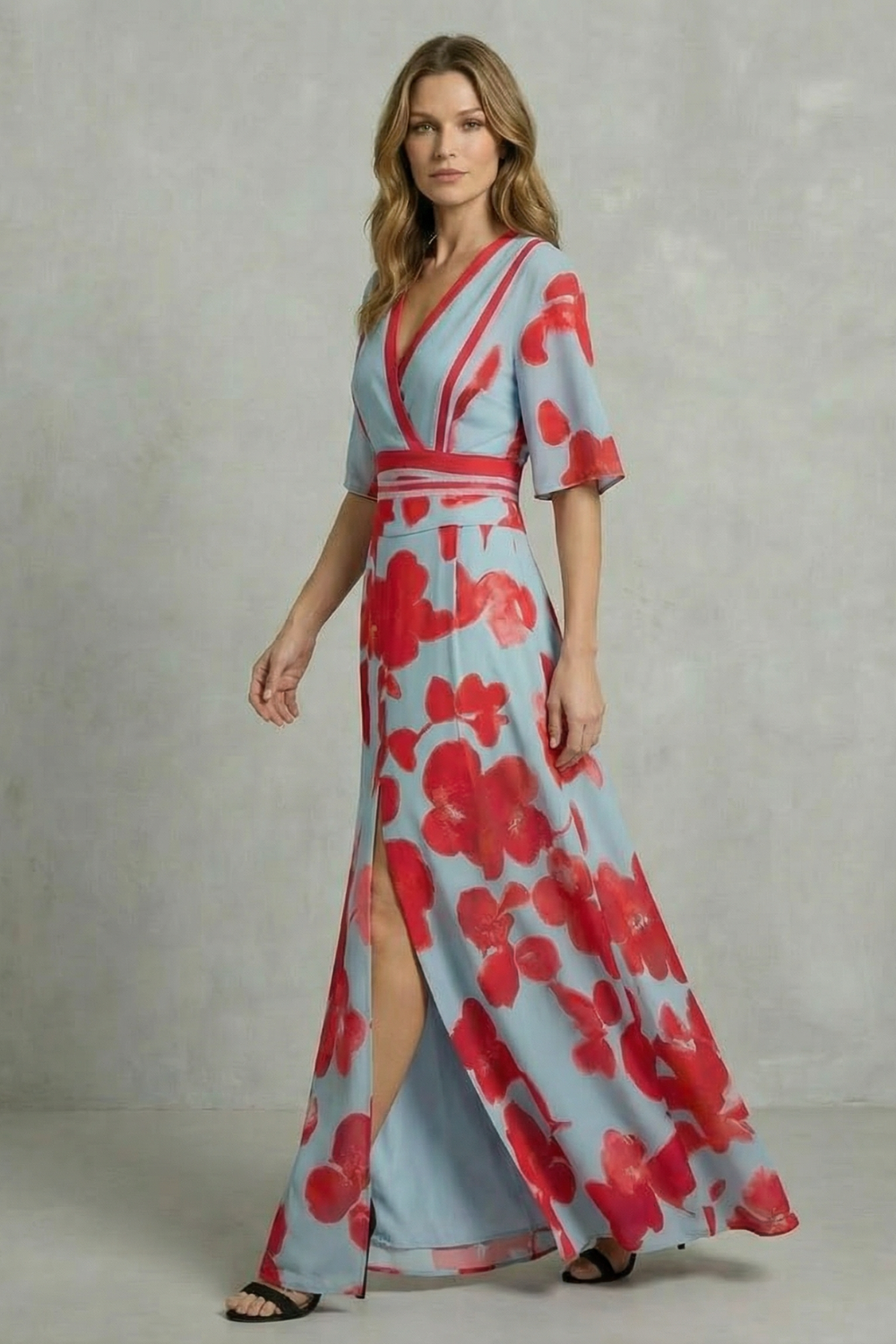 V Neck Pockets V-Neck Maxi Dress