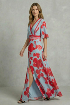 V Neck Pockets V-Neck Maxi Dress