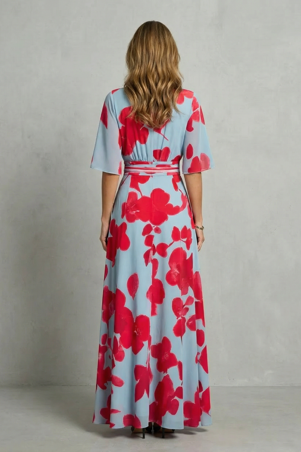 V Neck Pockets V-Neck Maxi Dress