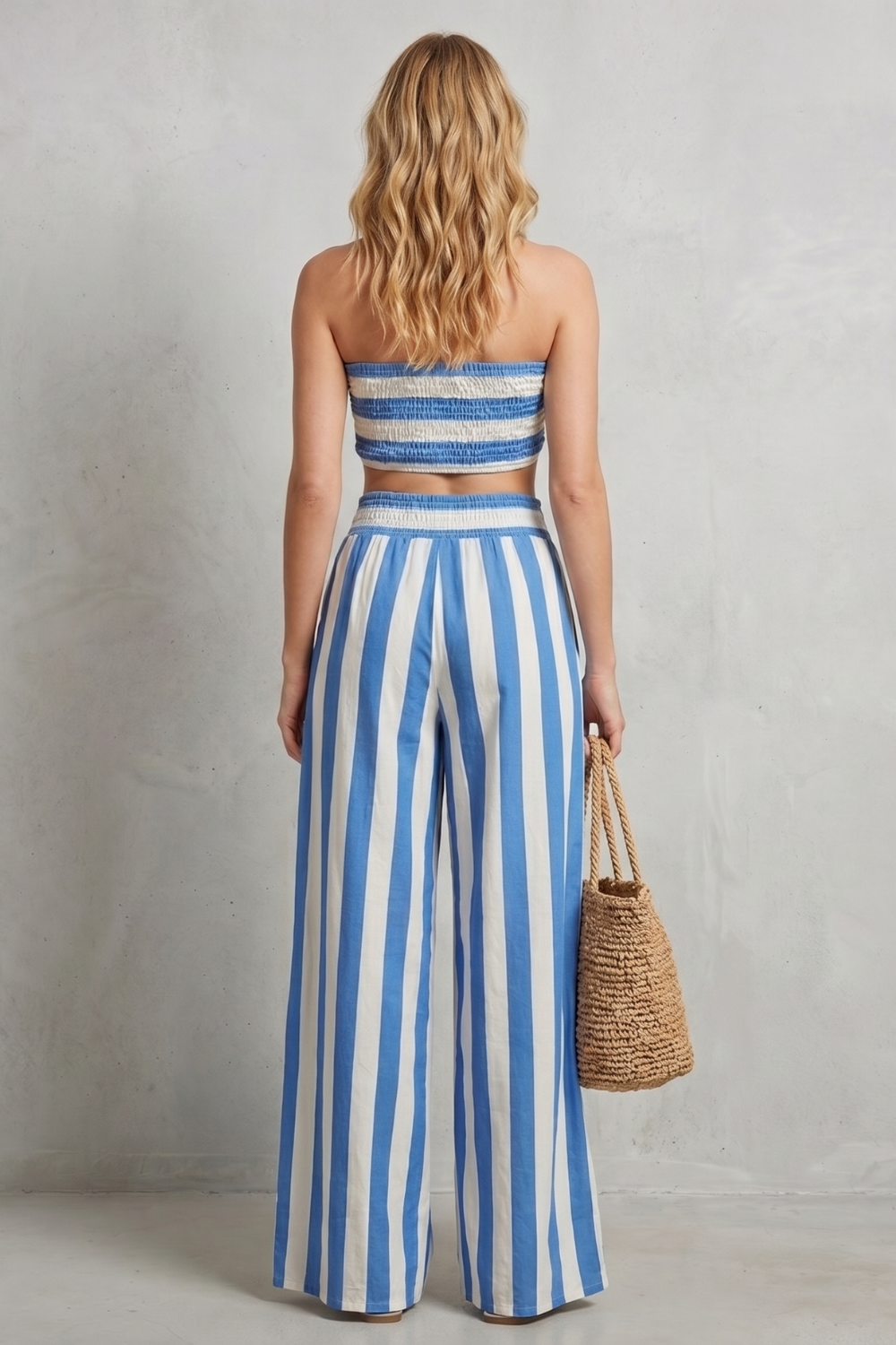 Azurielle – Coastal striped design – Two-piece trouser set