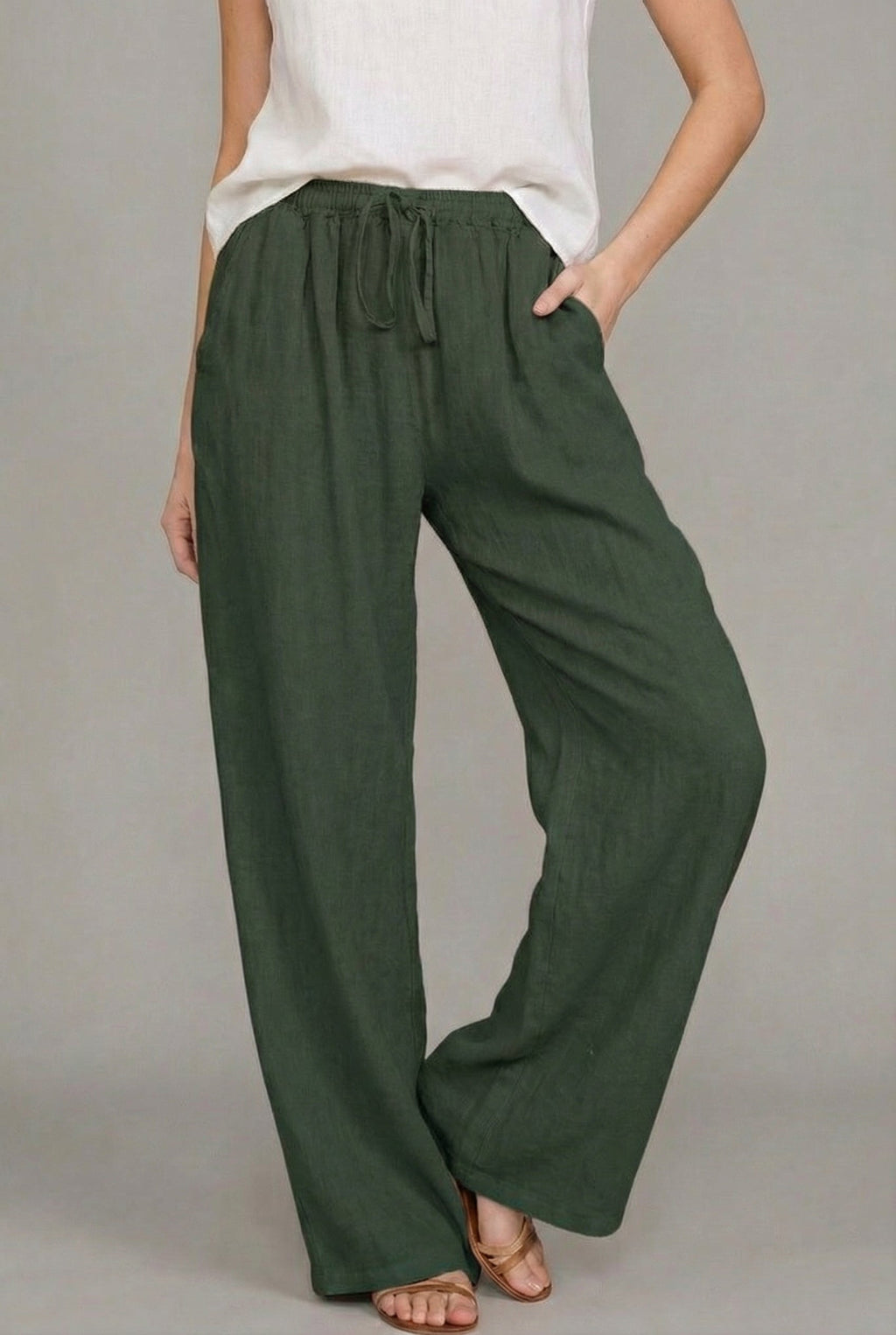 Wide Leg Trousers Linen Drawstring Summer