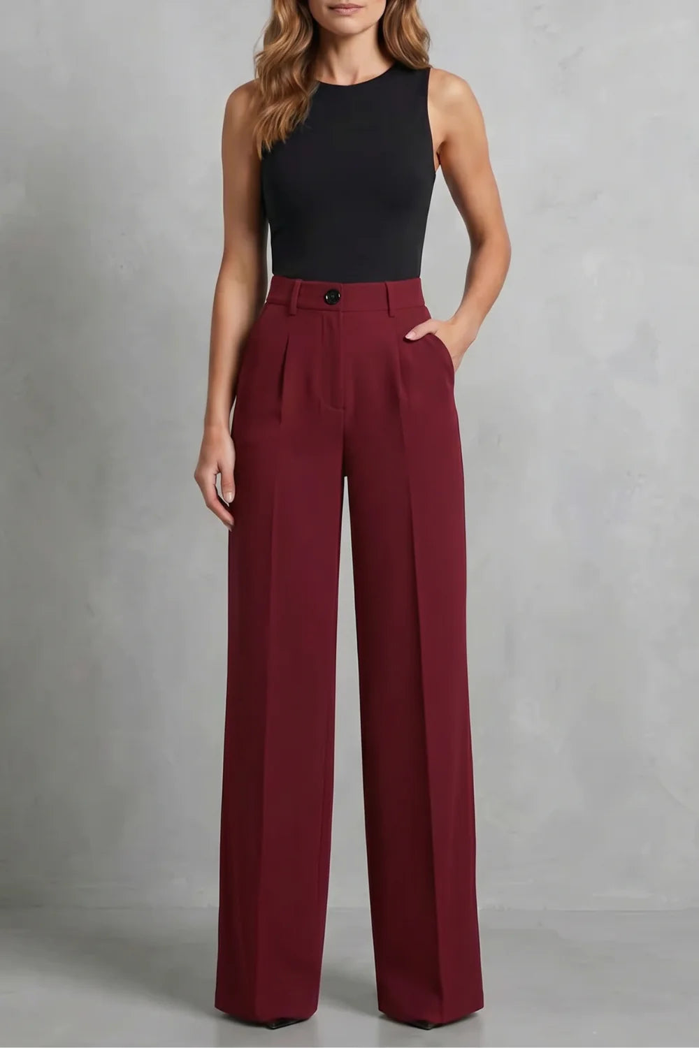 Women's High Waist Wide Leg Trousers Tailored Pleats Smart
