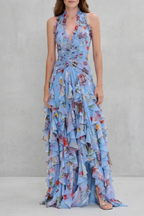 Floral Ruffle Halter Maxi Dress
