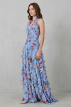 Floral Ruffle Halter Maxi Dress