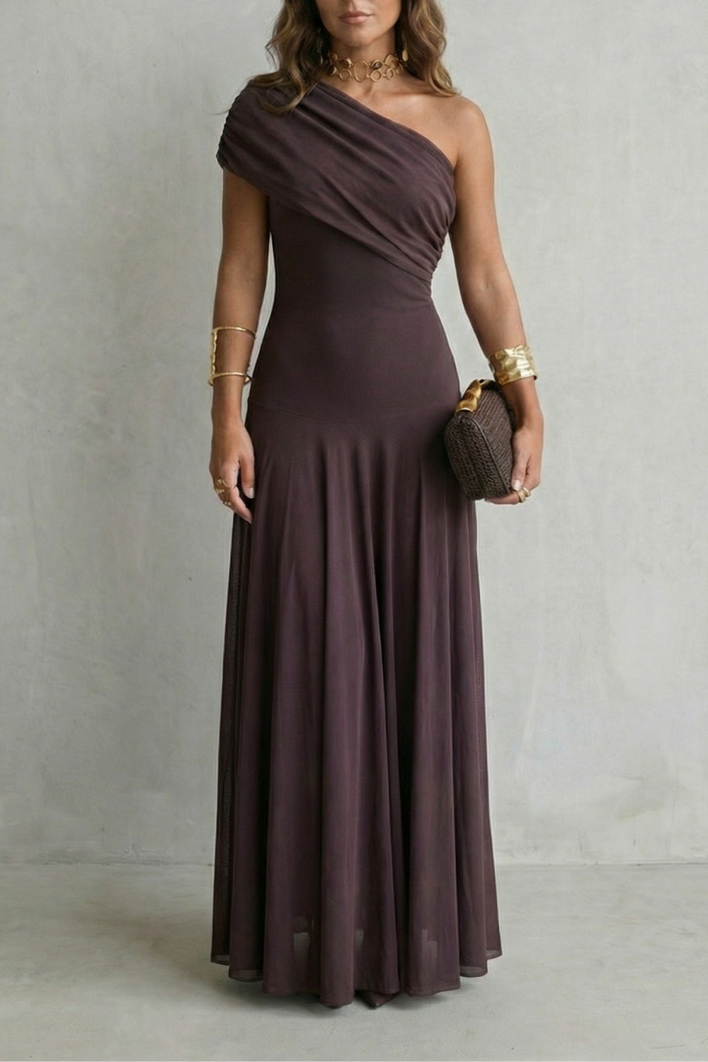 Elegant Mesh One Shoulder Maxi Dress