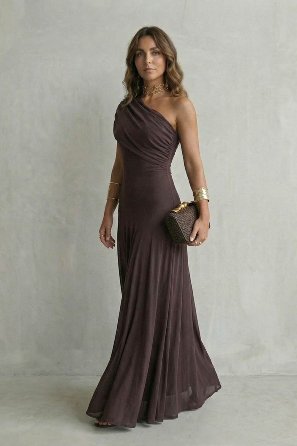 Elegant Mesh One Shoulder Maxi Dress