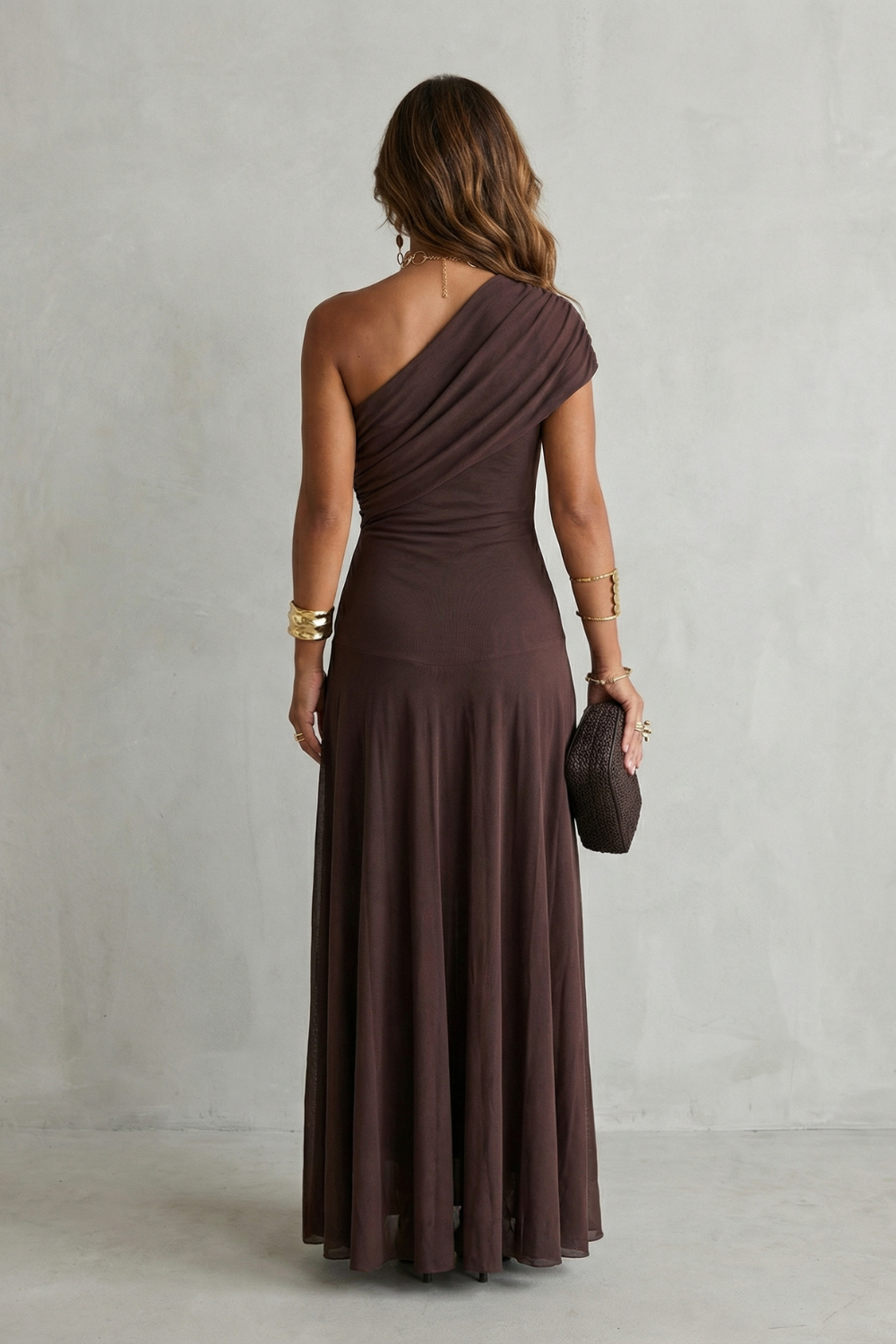 Elegant Mesh One Shoulder Maxi Dress