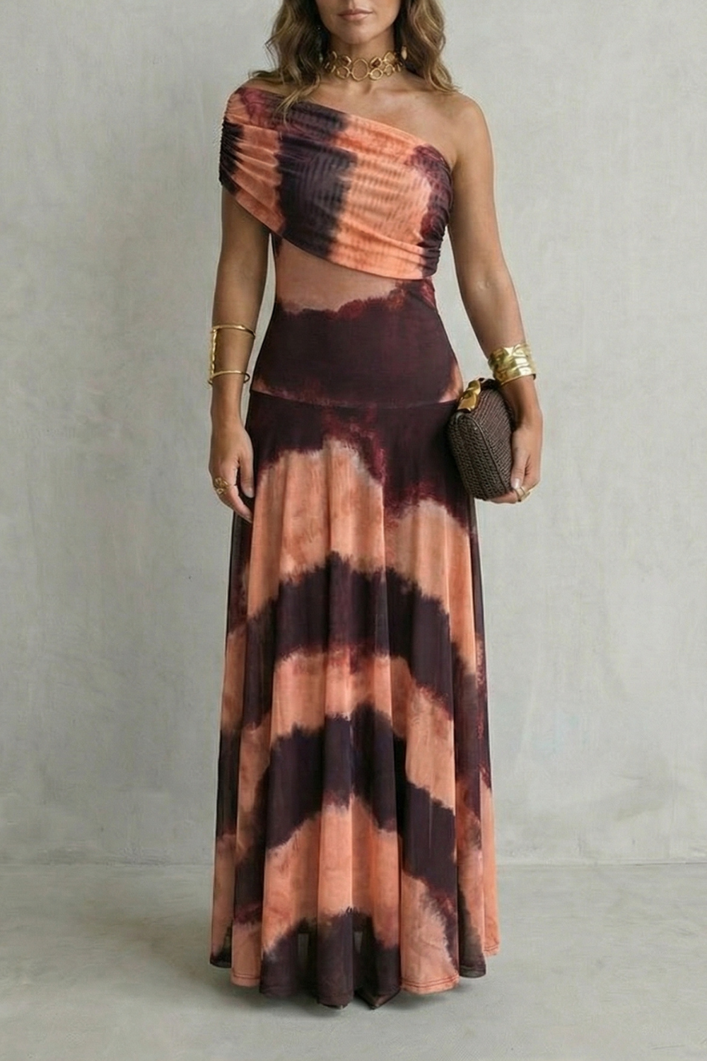 Elegant Mesh One Shoulder Maxi Dress