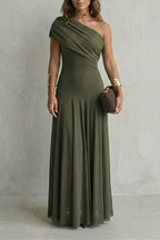 Elegant Mesh One Shoulder Maxi Dress
