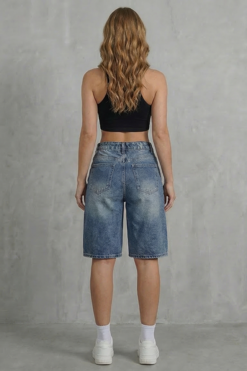High Waist Knee Length Denim Shorts