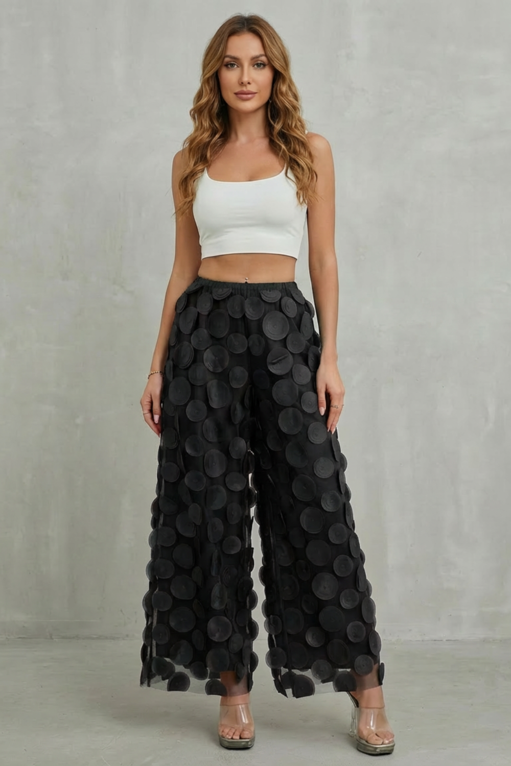 Elasticated Waist Wide-Leg Trousers