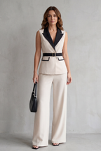 Lapel Wide-Leg Sleeveless Trouser Suit