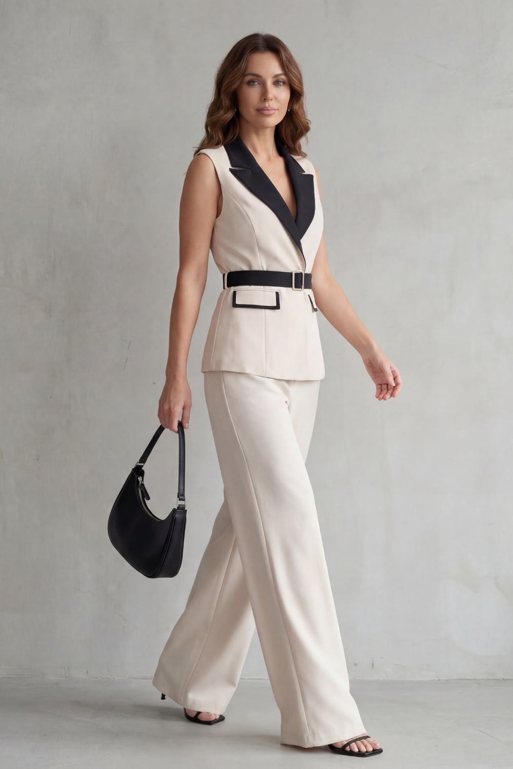 Lapel Wide-Leg Sleeveless Trouser Suit
