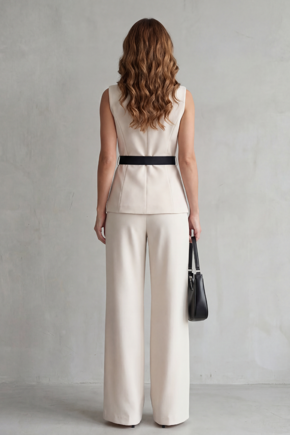 Lapel Wide-Leg Sleeveless Trouser Suit