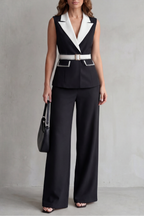 Lapel Wide-Leg Sleeveless Trouser Suit