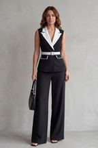 Lapel Wide-Leg Sleeveless Trouser Suit