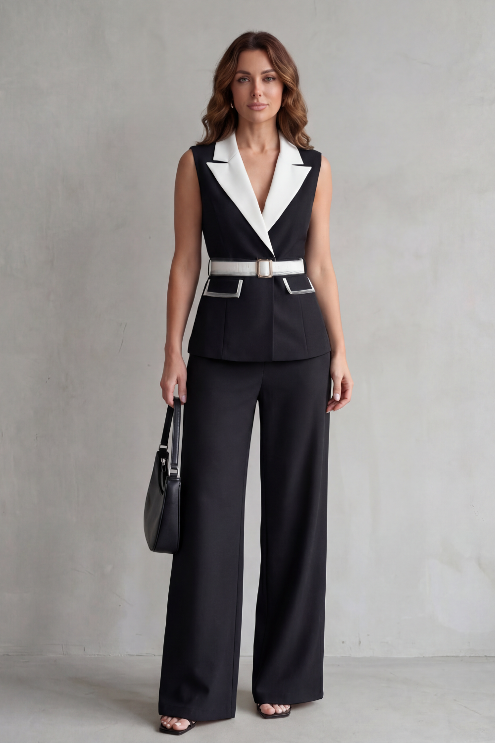 Lapel Wide-Leg Sleeveless Trouser Suit